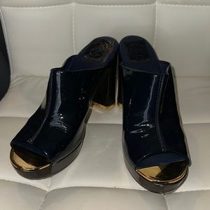 Tory Burch Women's Open Toe Leather Block Heel Mule Black